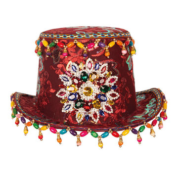 Partyline Chapeau fantaisie de luxe | Chapeau Bordeaux avec bijoux