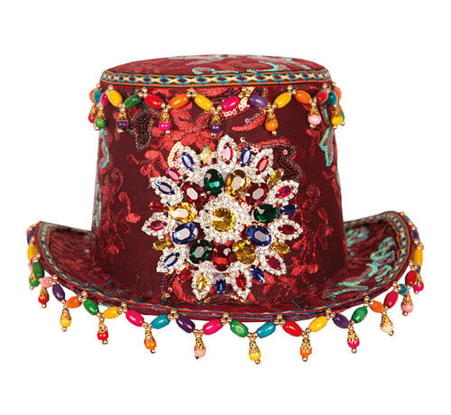 Partyline Chapeau fantaisie de luxe | Chapeau Bordeaux avec bijoux