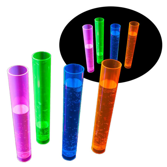 Breaklight.be Neon Shotglas reageerbuis - 20 stuks | Herbruikbare tube plastiek 45 ml | 4 kleuren