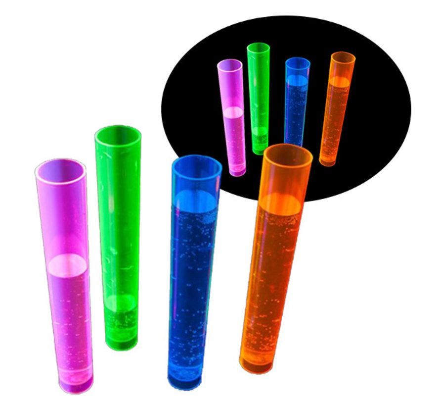 Neon Shotglas reageerbuis - 20 stuks | Herbruikbare tube plastiek 45 ml | 4 kleuren