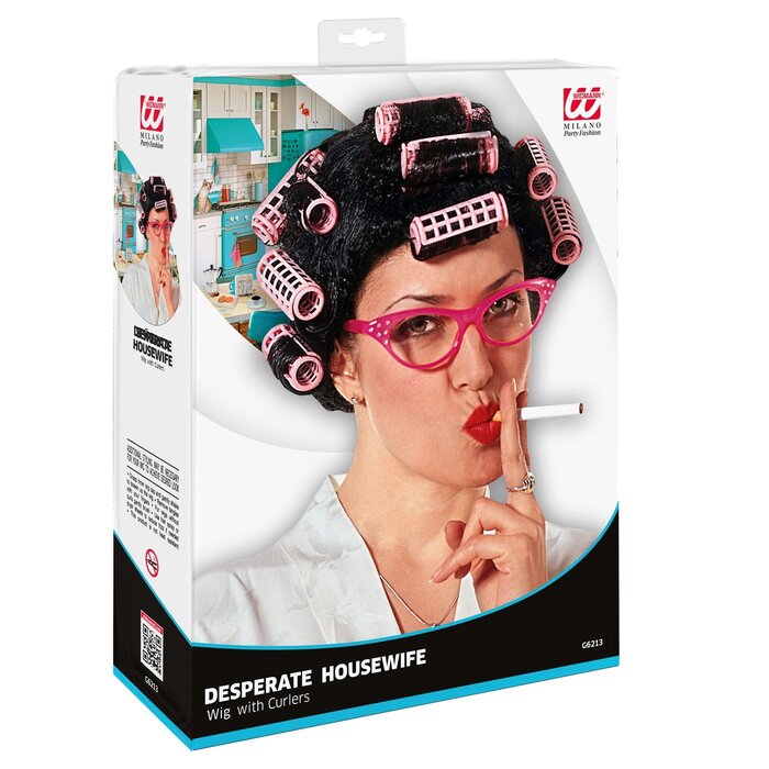 Widmann Desperate housewife wig | Wig with Curlers | Black Wig