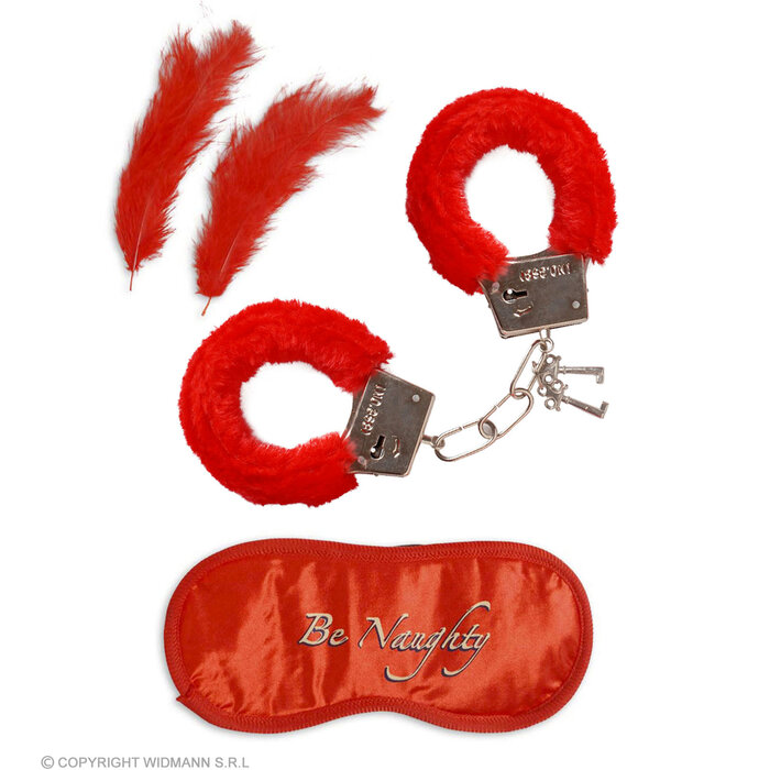 Widmann Set for lovers | fur handcuffs, headband, 2 feathers