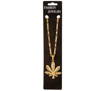 Partyline Collier de luxe de couleur or avec feuille de cannabis - Collier avec symbole Marihuana / Cannabis