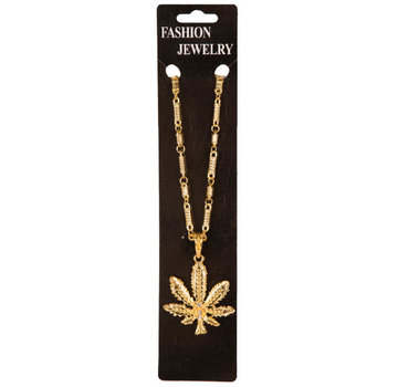 Partyline Collier de luxe de couleur or avec feuille de cannabis - Collier avec symbole Marihuana / Cannabis