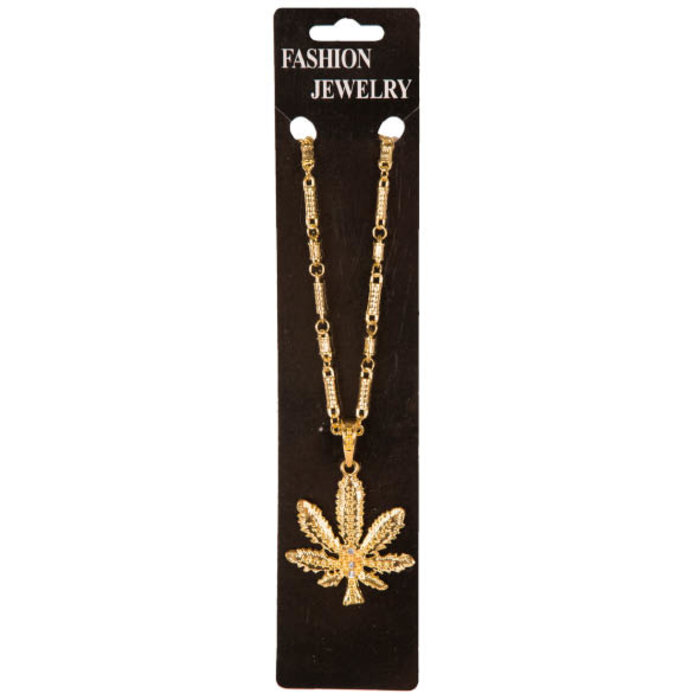 Partyline Fashion goudkleurige luxe ketting met wietblad - Ketting met Marihuana/Cannabis symbool