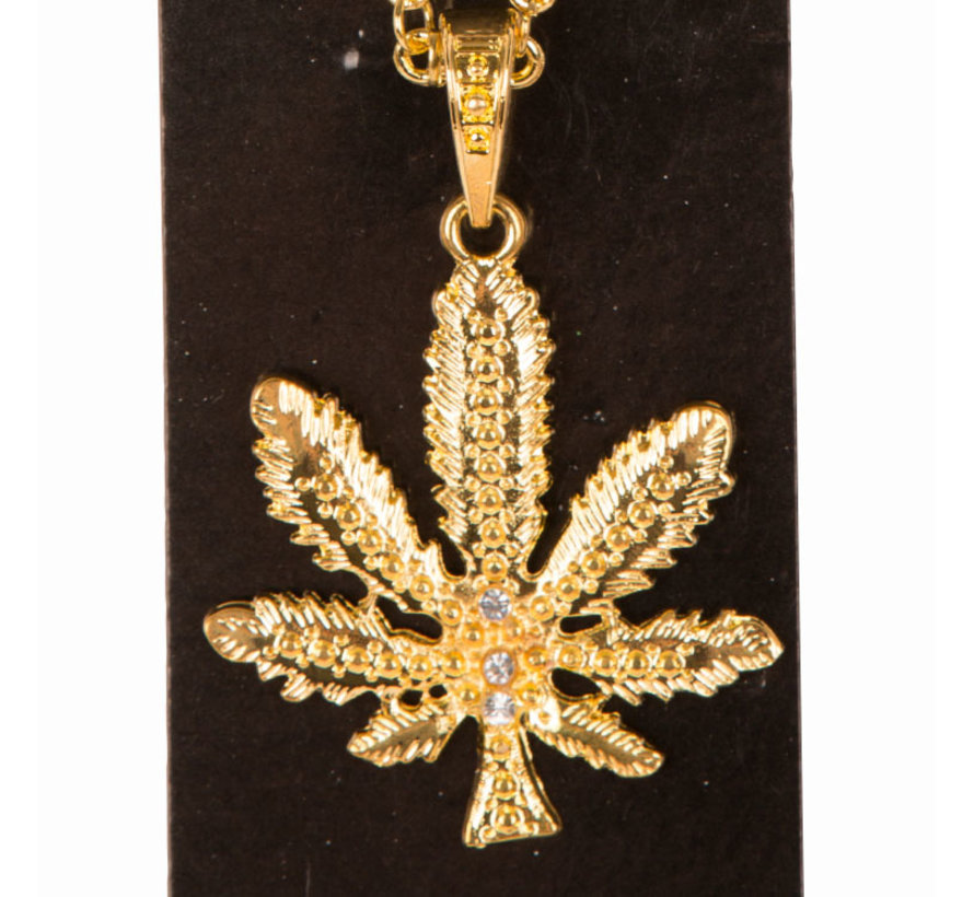 Fashion gold-colored luxury necklace with cannabis leaf - Necklace with Marihuana / Cannabis symbol