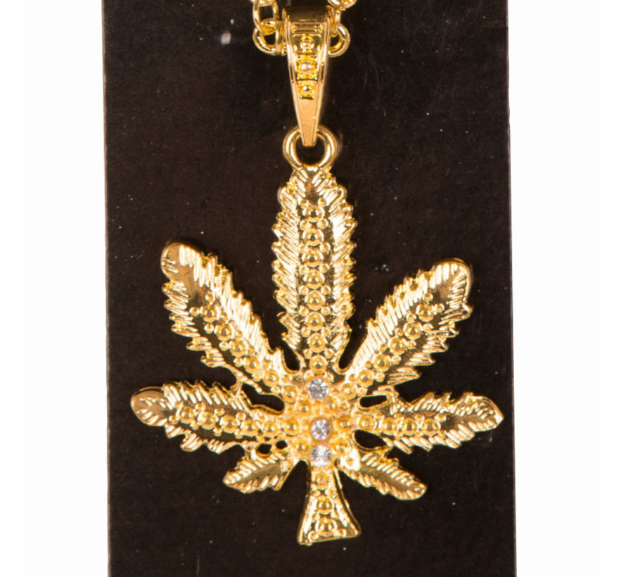 Fashion goudkleurige luxe ketting met wietblad - Ketting met Marihuana/Cannabis symbool