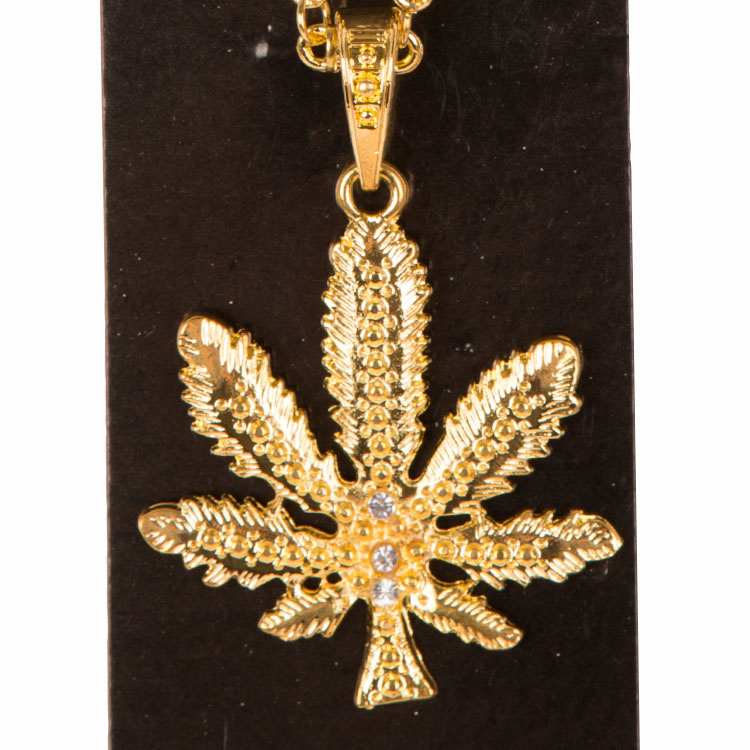 Partyline Fashion gold-colored luxury necklace with cannabis leaf - Necklace with Marihuana / Cannabis symbol
