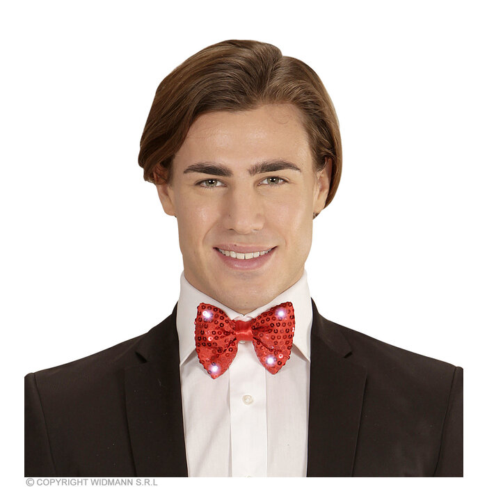Widmann Nœud papillon pailleté rouge avec 4 lumières LED clignotantes - Le nœud est réglable