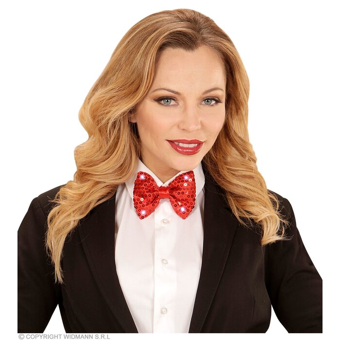 Widmann Nœud papillon pailleté rouge avec 4 lumières LED clignotantes - Le nœud est réglable