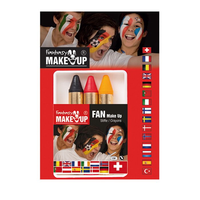 Partyline Marqueurs de peinture pour le visage noir-jaune-rouge | supporters Belgique ou Allemagne