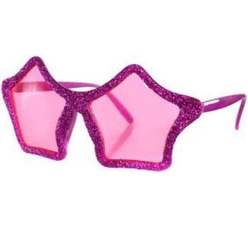 Partyline Disco glitter bril stervormig roze voor volwassenen