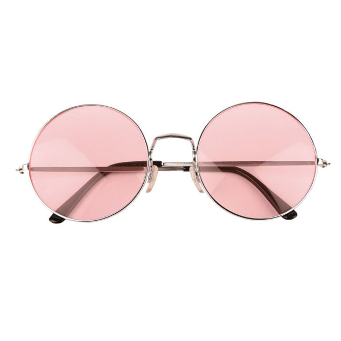 Partyline Hippie pink round XL glasses for adults - Ideal for festivals and Flower Power themed parties
