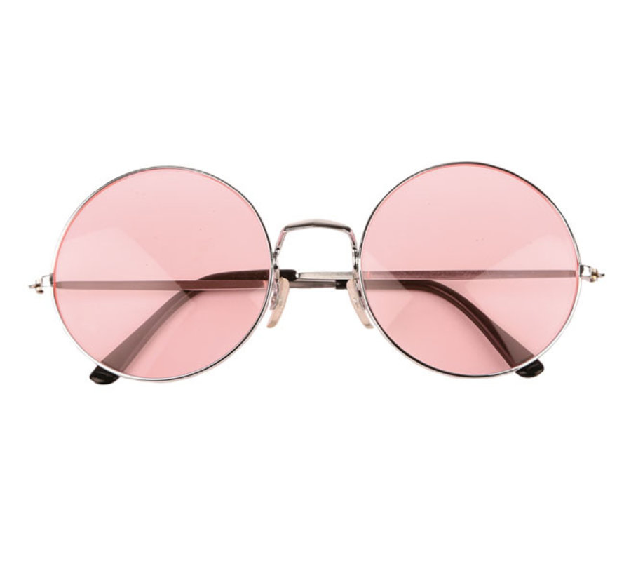 Lunettes XL rose rondes de hippie adulte- Idéal pour les festivals et les soirées à thème Flower Power