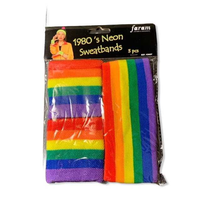 Partyline Zweetband set Regenboog voor volwassenen - set bevat 3 stuks - 2 polsbanden en 1 hoofdband