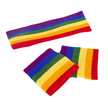 Partyline Zweetband set Regenboog voor volwassenen - set bevat 3 stuks