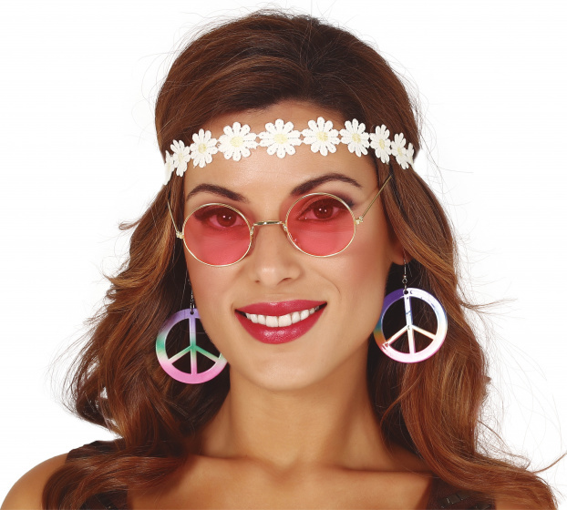 Partyline Hippie accessory set for women consisting of earrings, glasses and a headband.