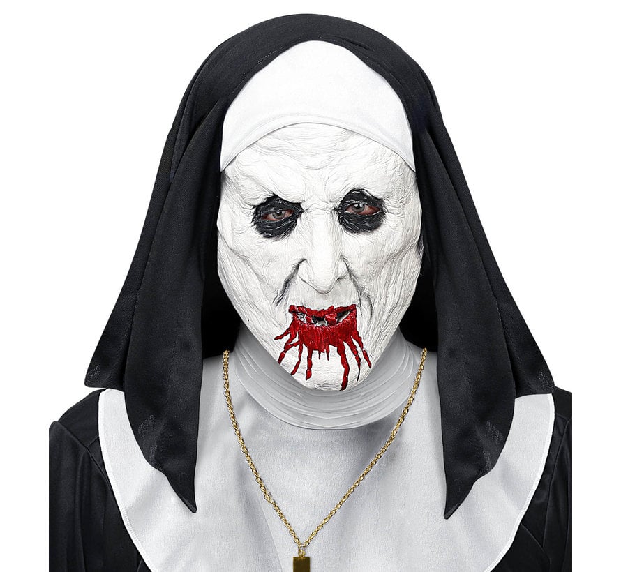 Mask horror nun with headpiece - half-face latex mask - for adults / unisex