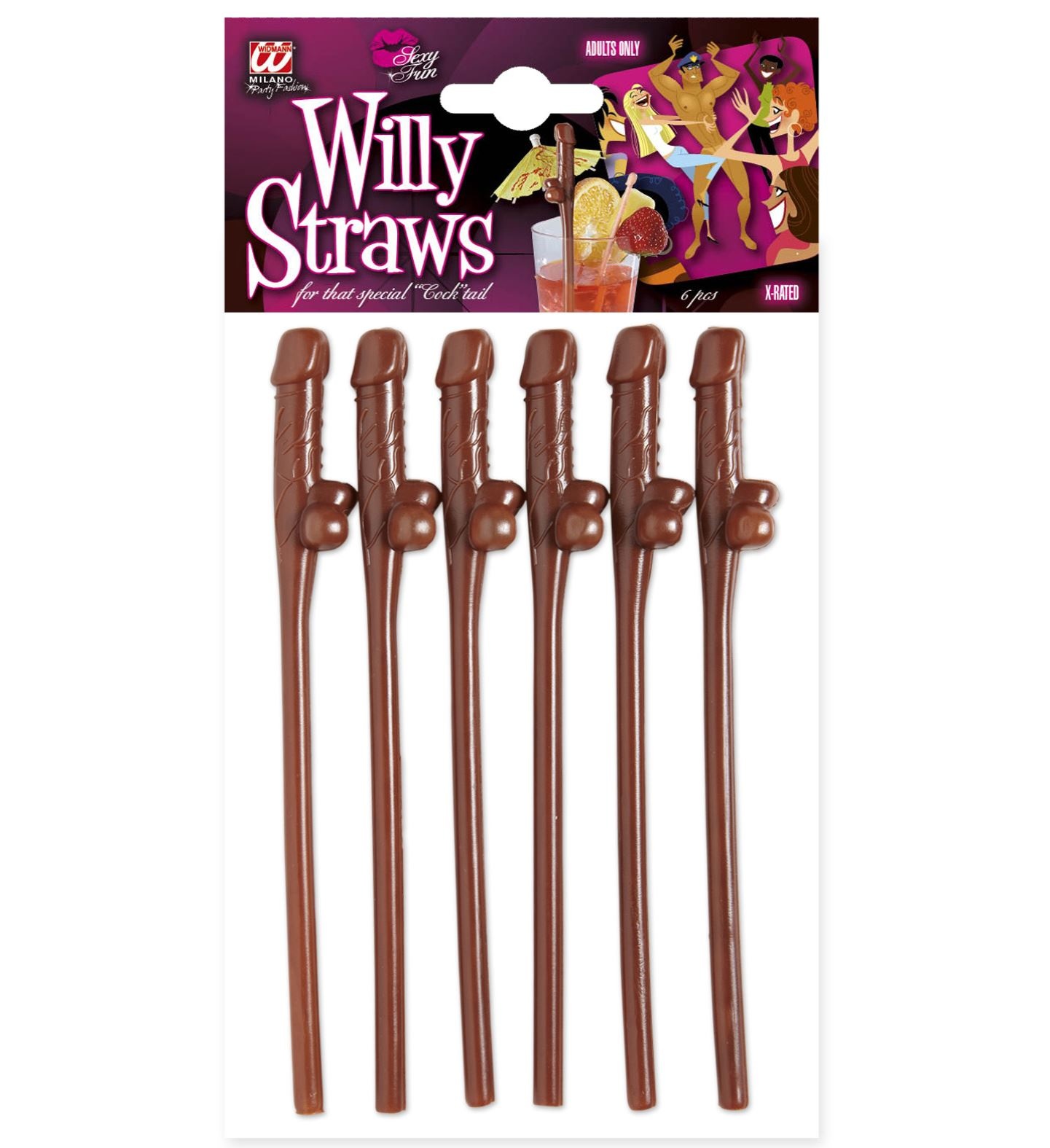 Widmann Pailles pénis - 6 pièces - Pailles réutilisables brunes