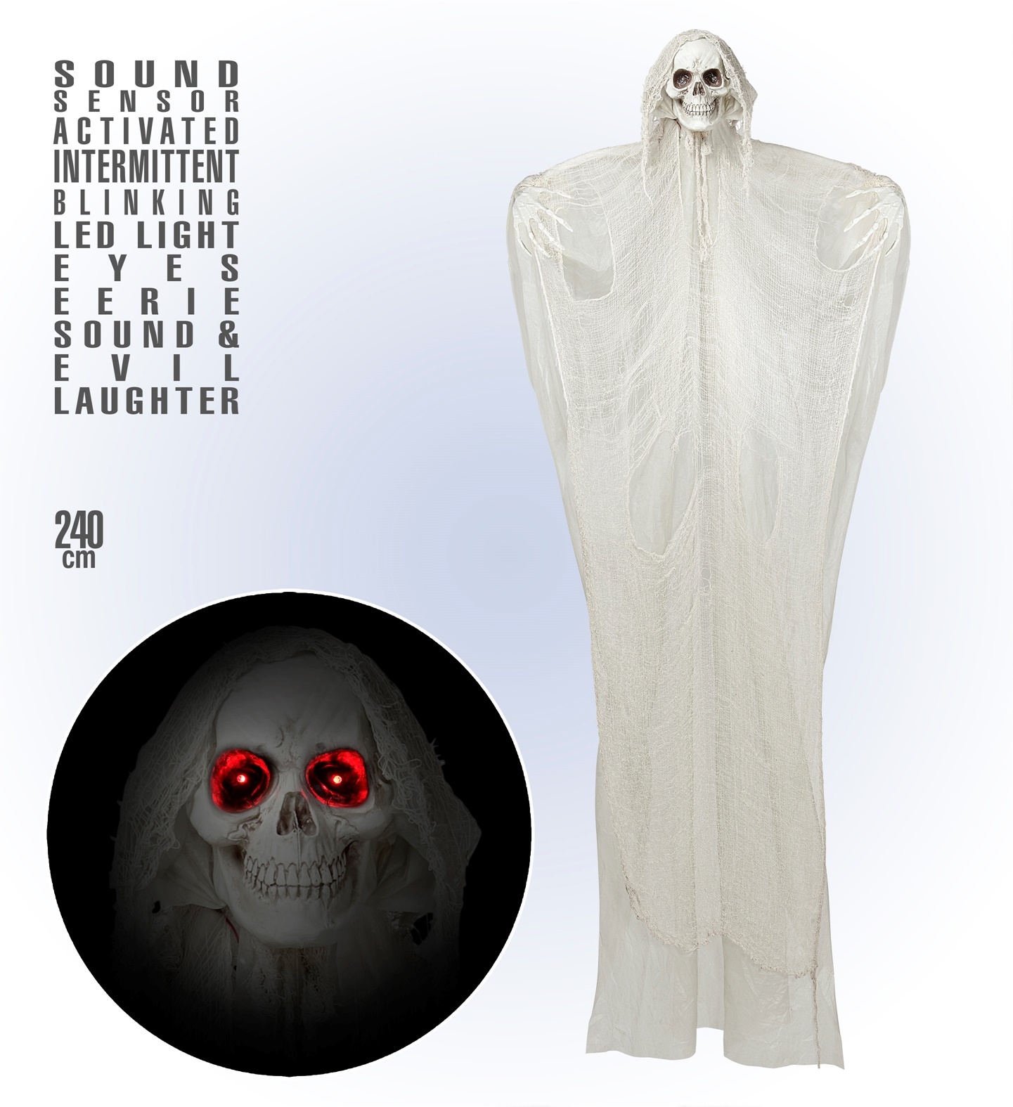 Widmann Halloween decoration Grim Reaper 240 cm with light and sound - Hanging doll sound-activated