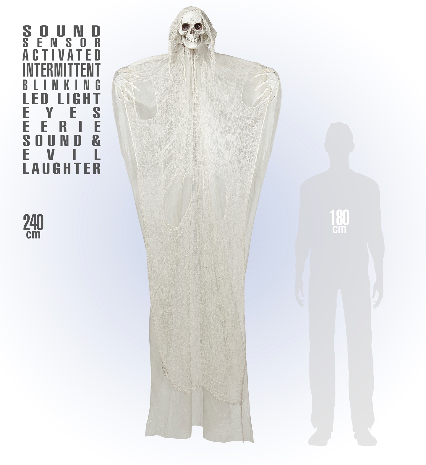 Widmann Halloween decoration Grim Reaper 240 cm with light and sound - Hanging doll sound-activated