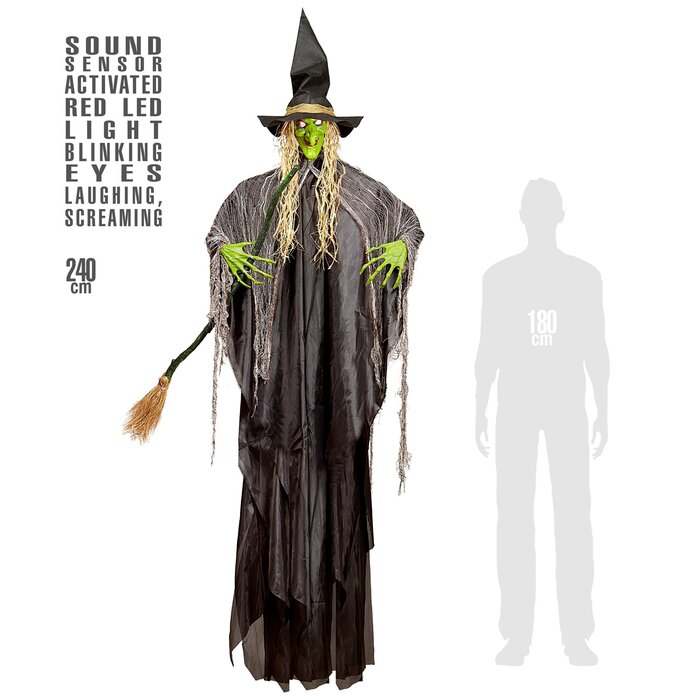 Widmann Halloween decoration witch 240 cm with light and sound- Hanging doll sound-activated