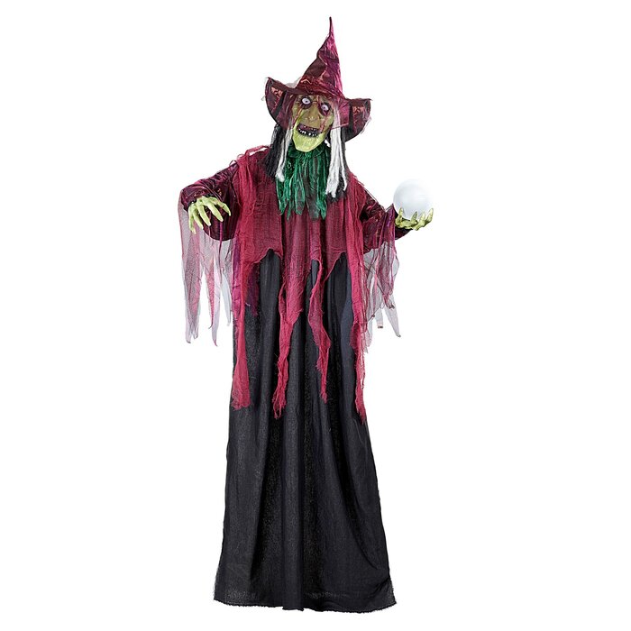 Widmann Halloween decoration witch 170 cm with light,sound and LED ball - Standing doll sound-activated