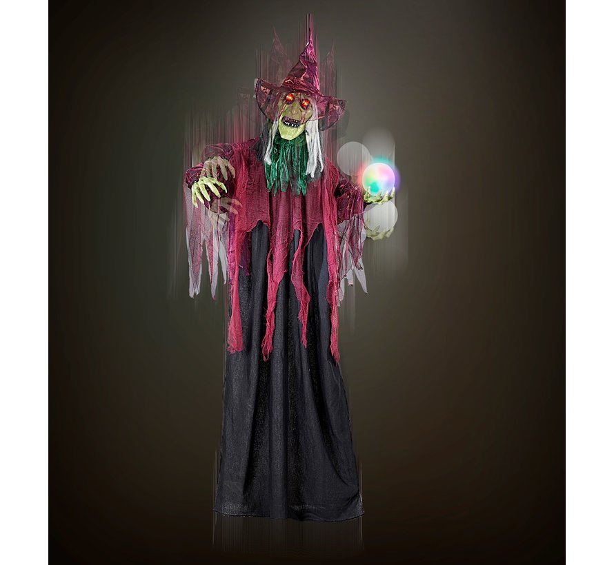 Halloween decoration witch 170 cm with light,sound and LED ball - Standing doll sound-activated