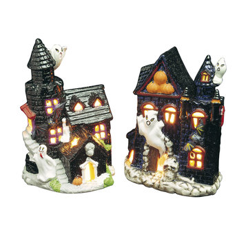 Widmann Décoration Halloween Porte-bougies avec chateaux et fantome - 2 pieces