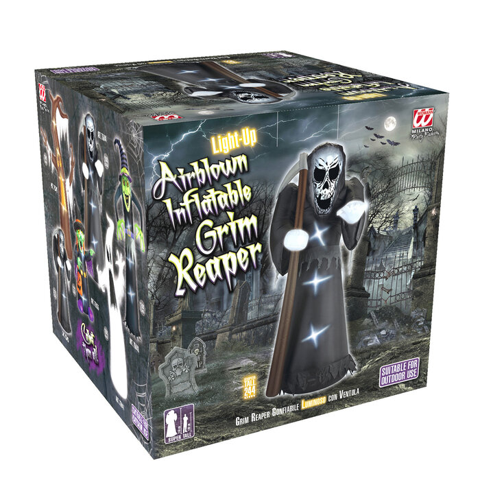 Widmann Halloween opblaasbare decoratie Magere Hein 224 cm met licht- inclusief luchtblazer