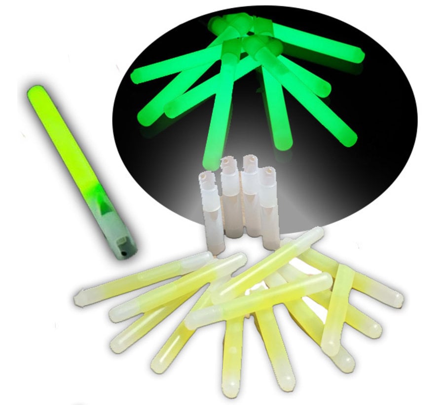 25 green glow sticks with whistle - delivered with cords - glow time 6-8 hours