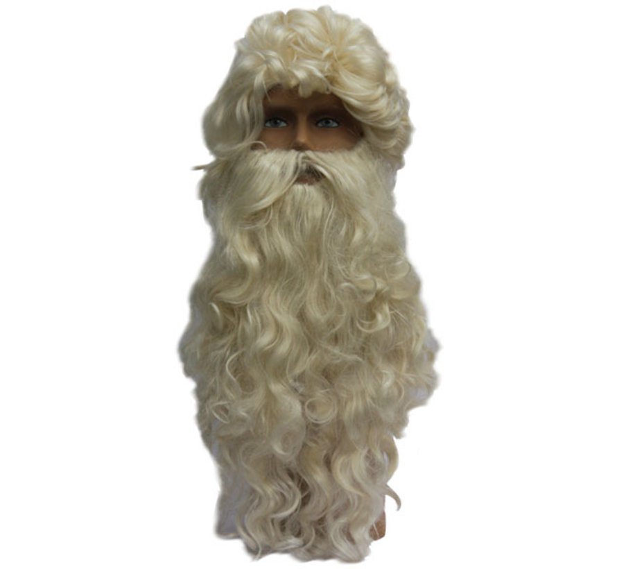 Sinterklaas baard met pruik en vastzittende snor  - Basic Sinterklaas pruik - Brandveilig