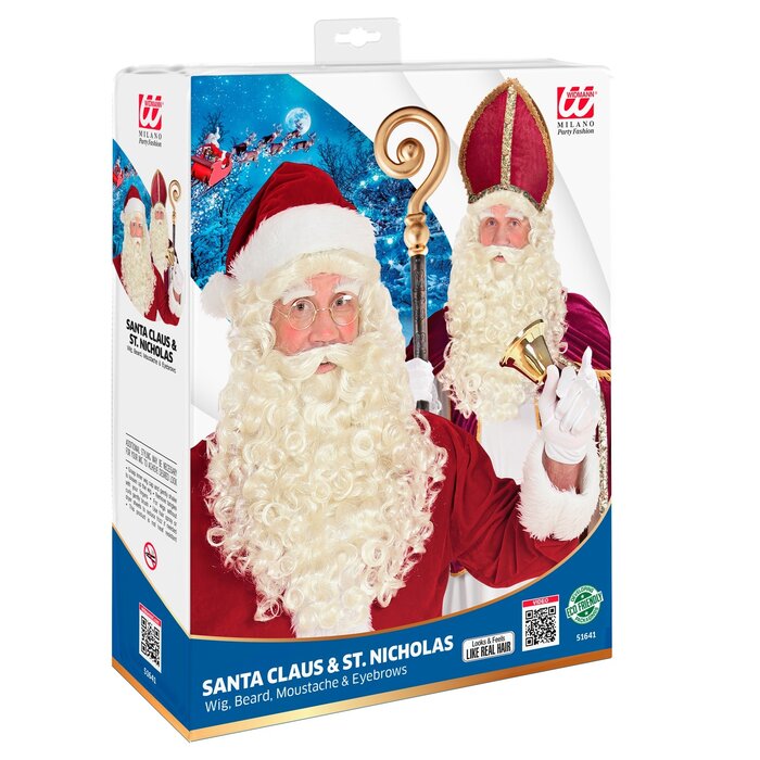 Widmann Ensemble de barbe de Père Noël ou Saint Nicolas - Perruque, barbe, moustache et sourcils