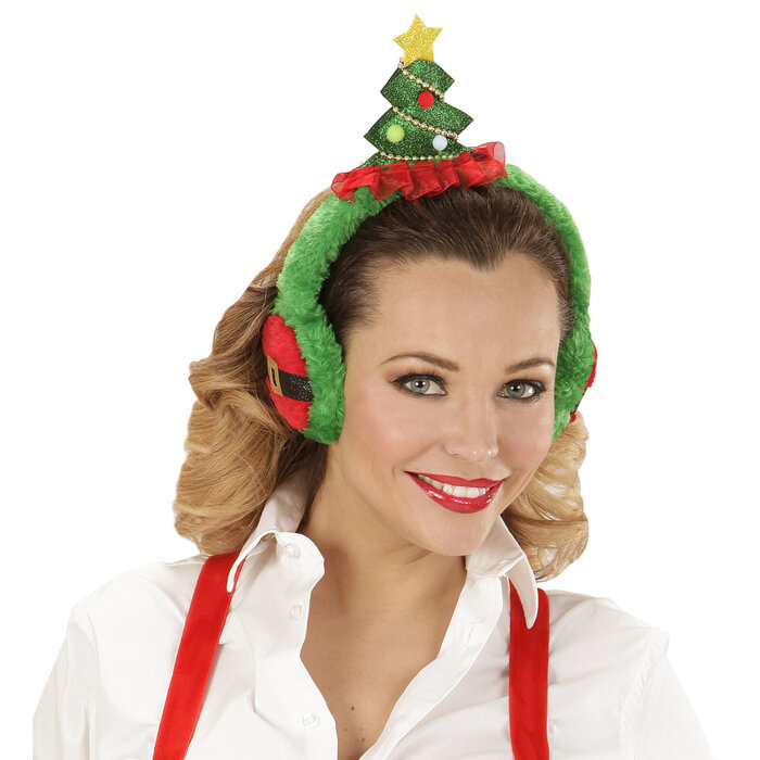 Widmann Kerst diadeem met oorwarmers - Foute Kerst diadeem met een kerstboom
