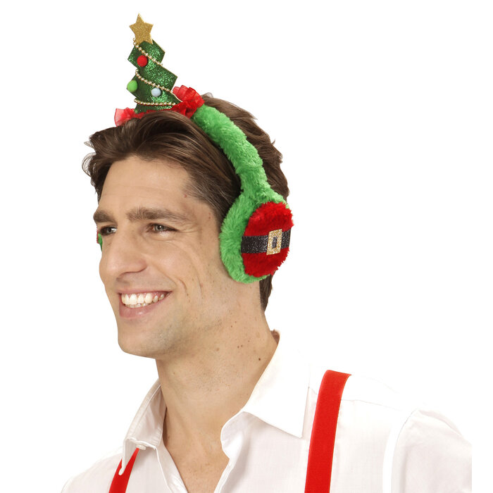 Widmann Christmas diadem with ear muffs - Christmas tiara with a Christmas tree