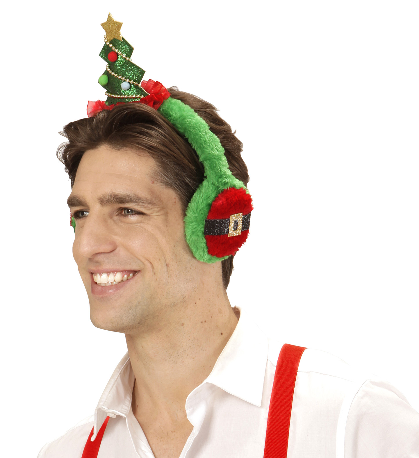 Widmann Christmas diadem with ear muffs - Christmas tiara with a Christmas tree