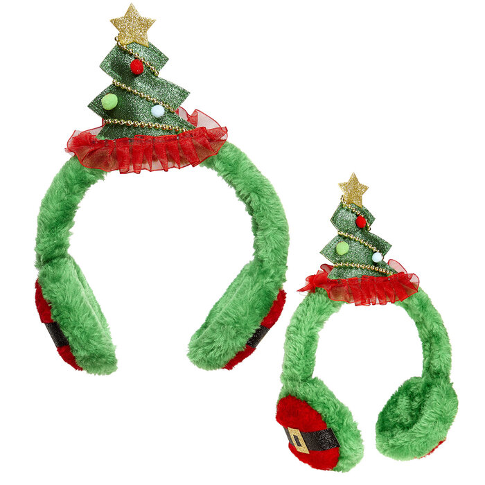 Widmann Christmas diadem with ear muffs - Christmas tiara with a Christmas tree