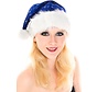 Blue Santa Hat with a plush brim and glitter - Beautiful blue Santa Hat for adults