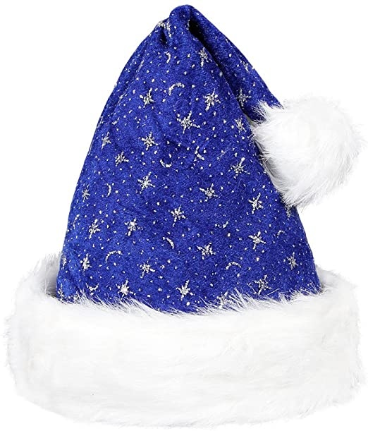 Santa Magix Bonnet de Père Noël en blue avec pompon - Magnifique chapeau de Père Noël bleu pour adultes