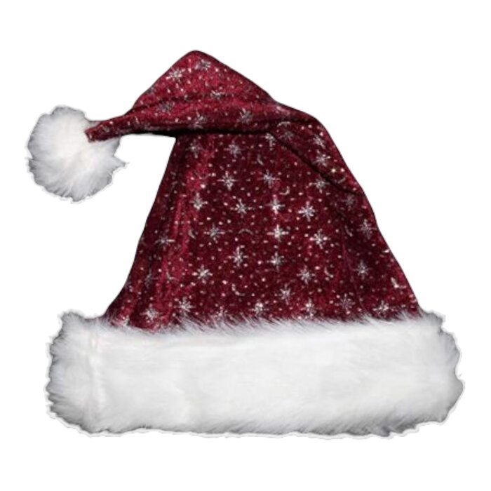 Santa Magix Santa Hat with brim and glitter - Pretty Santa Hat in bordeaux