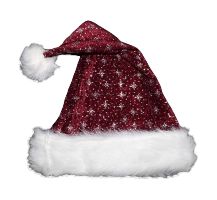 Santa Hat with brim and glitter - Pretty Santa Hat in bordeaux