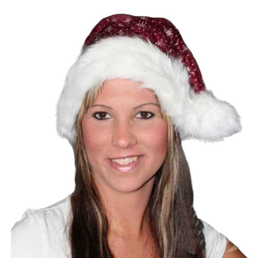 Santa Hat with brim and glitter - Pretty Santa Hat in bordeaux