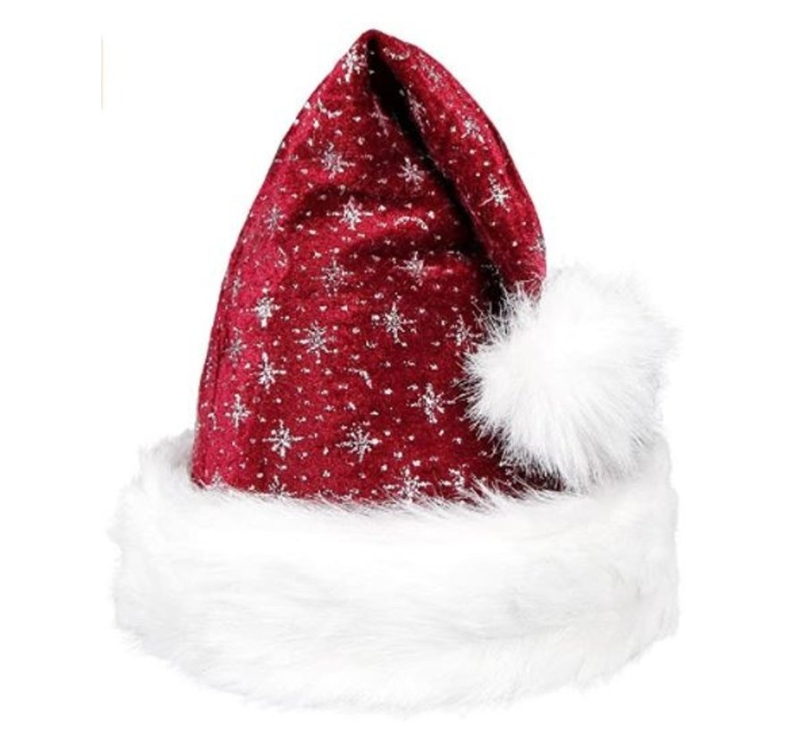 Santa Hat with brim and glitter - Pretty Santa Hat in bordeaux