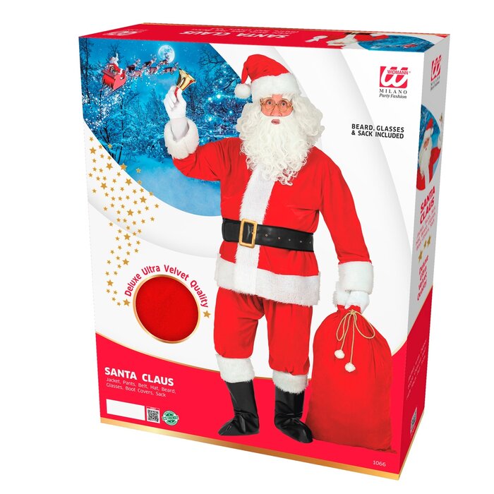 Widmann Kerstman kostuum set voor volwassenen - vest, broek, riem, muts, baard, bootcovers en zak