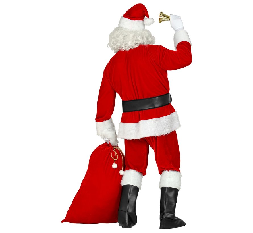 Déguisement complet père Noël adulte - Veste, pantalon, ceinture, chapeau, barbe, couvre-bottes et sac.