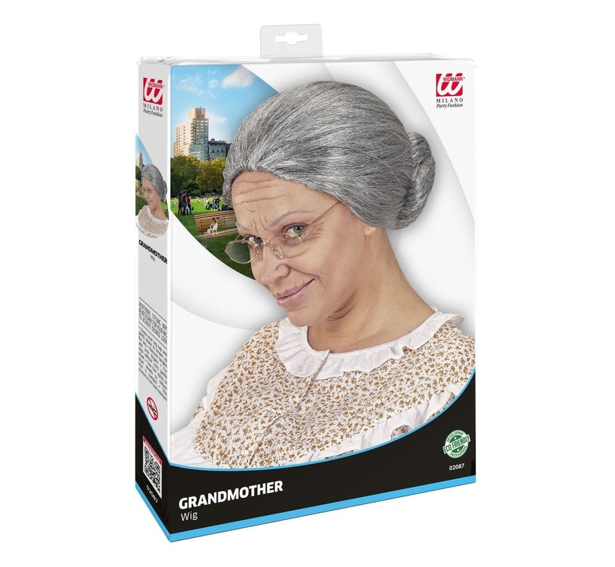 Granny wig with bun - Grey wig with bun - Wig grandma