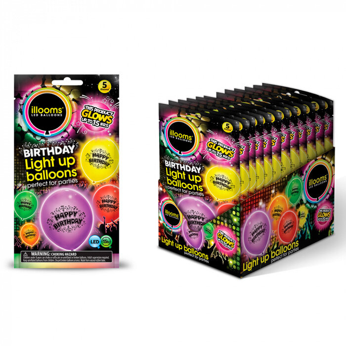 Illooms LED Balloons Ballons lumineux - 5 pièces - Happy Birthday - Ballons Illooms