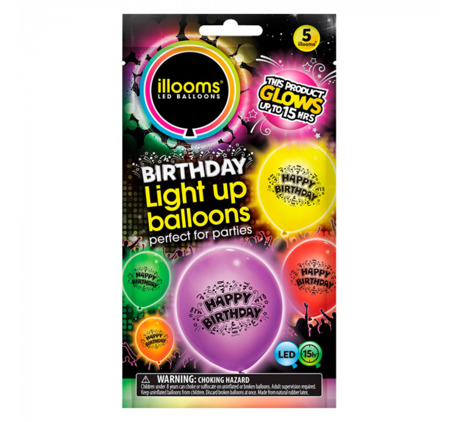 Ballons lumineux - 5 pièces - Happy Birthday - Ballons Illooms