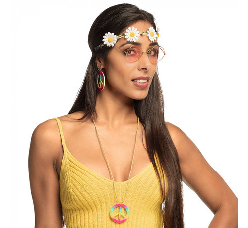 Boland Set hippie pour femmes - Ensemble Peace 4 pièces - Lunettes, bandeau, boucles d'oreilles et collier