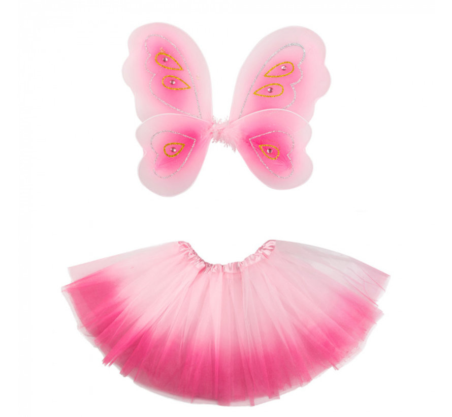 Feeën set voor meisjes - Roze fee set - Roze tutu en vleugels ( 33x38 cm )